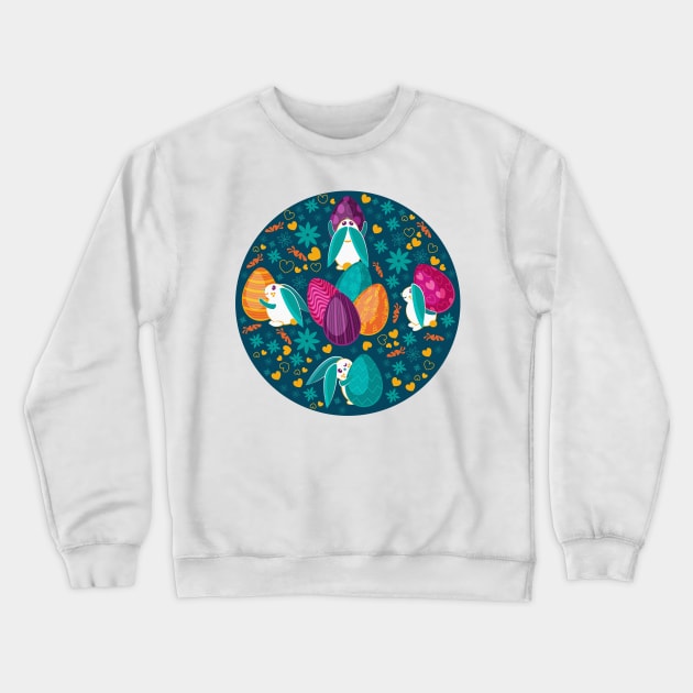 Busy Easter Bunnies // teal Crewneck Sweatshirt by SelmaCardoso